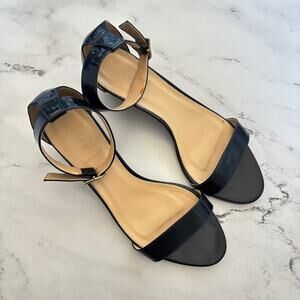 J. Crew Lillian Patent Low Wedge Sandals, Size 11 in Blue Sea